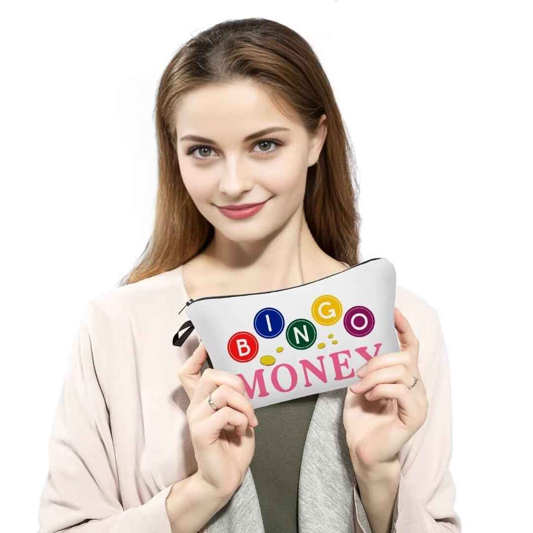 MoCaliduccious BINGO Player Print Makeup Bag Bingo Accessories for women Travel Cosmetic Organizer Bag Bingo Gifts for women Small Zipper Toiletry Bag