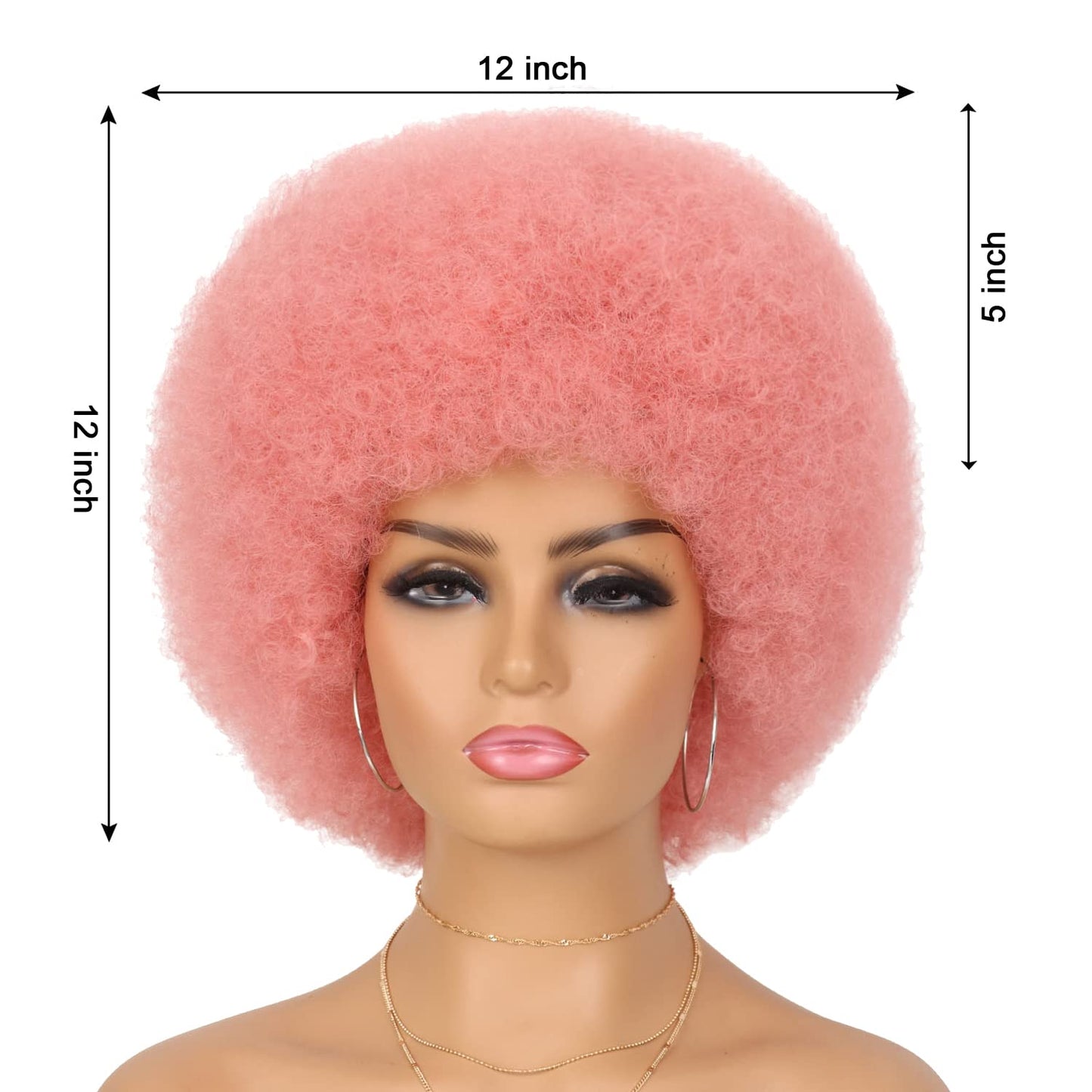 G&T Wig 70s Afro Curly Wigs for Black Women Short Pink Wig Afro Kinky Wig with Bangs for Daily Disco Party Use (97C)