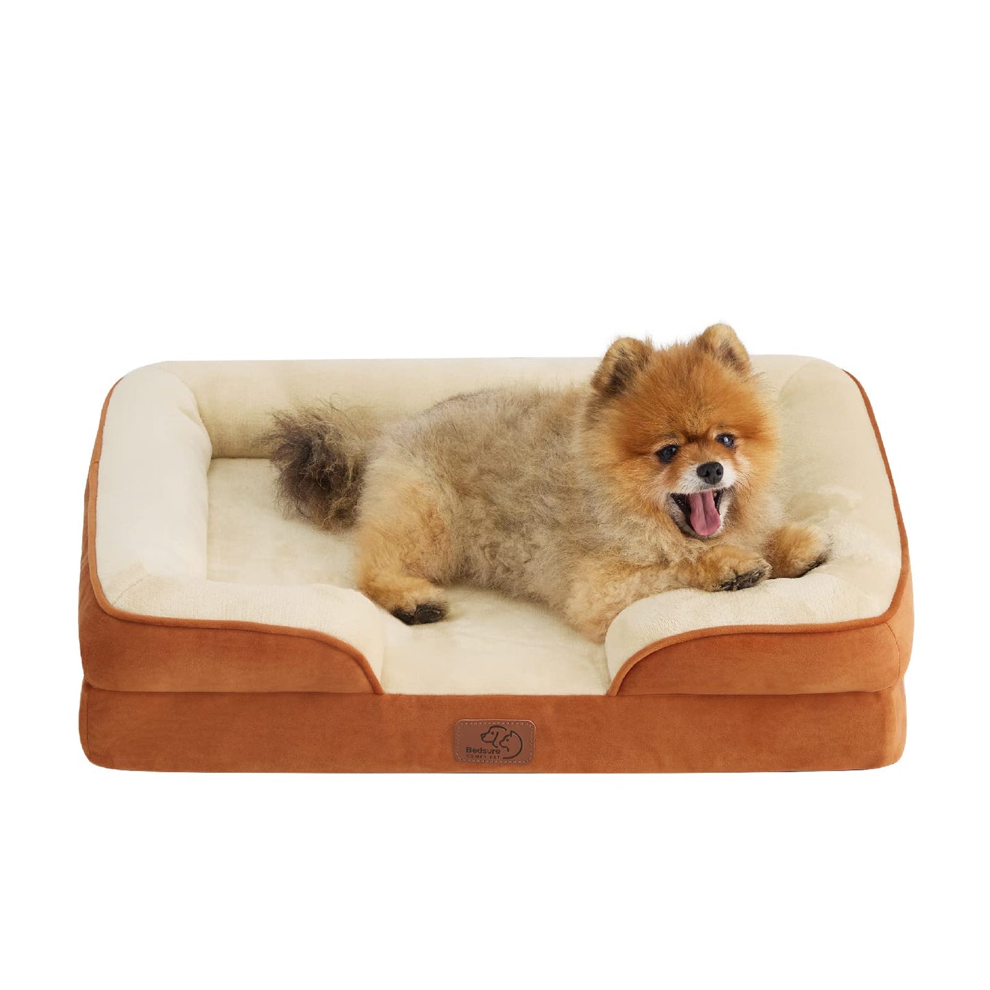 Bedsure Small Orthopedic Dog Bed - Washable Bolster Dog Sofa Beds for Small Dogs, Supportive Foam Pet Couch Bed with Removable Washable Cover, Waterproof Lining and Nonskid Bottom Couch, Caramel