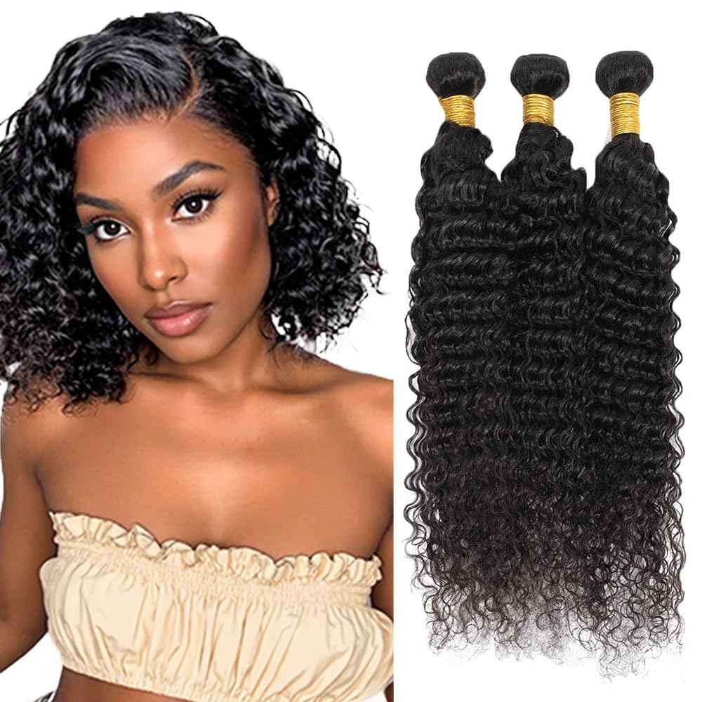 1B Human Hair Bundles Deep Wave Human Hair Bundles Wet and Wavy Bundle 14 16 18 inch 150g Brazilian Remy Deep Wave Bundle