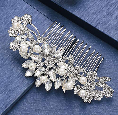 Crystal Pearl Wedding Hair Comb | Silver Bridal Accessory