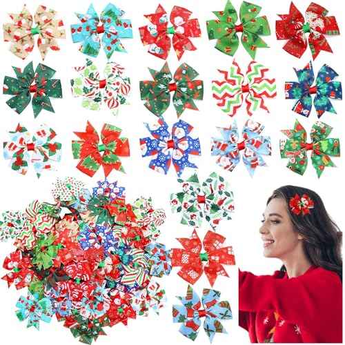 Ceenna 60 Pcs Christmas Hair Bows Clips Colorful Alligator Christmas Bow Hair Accessories Buffalo Plaid Xmas Boutique Clips Snowflake Santa Claus Bowknot Snowman Tree Hairpins Barrette for Women