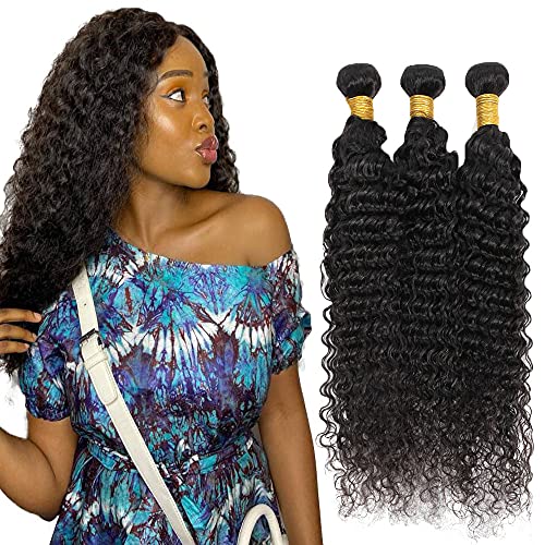 #1B Deep Wave Human Hair Bundles - Unprocessed Brazilian Virgin Hair 24 26 28 Inch FuivJuix