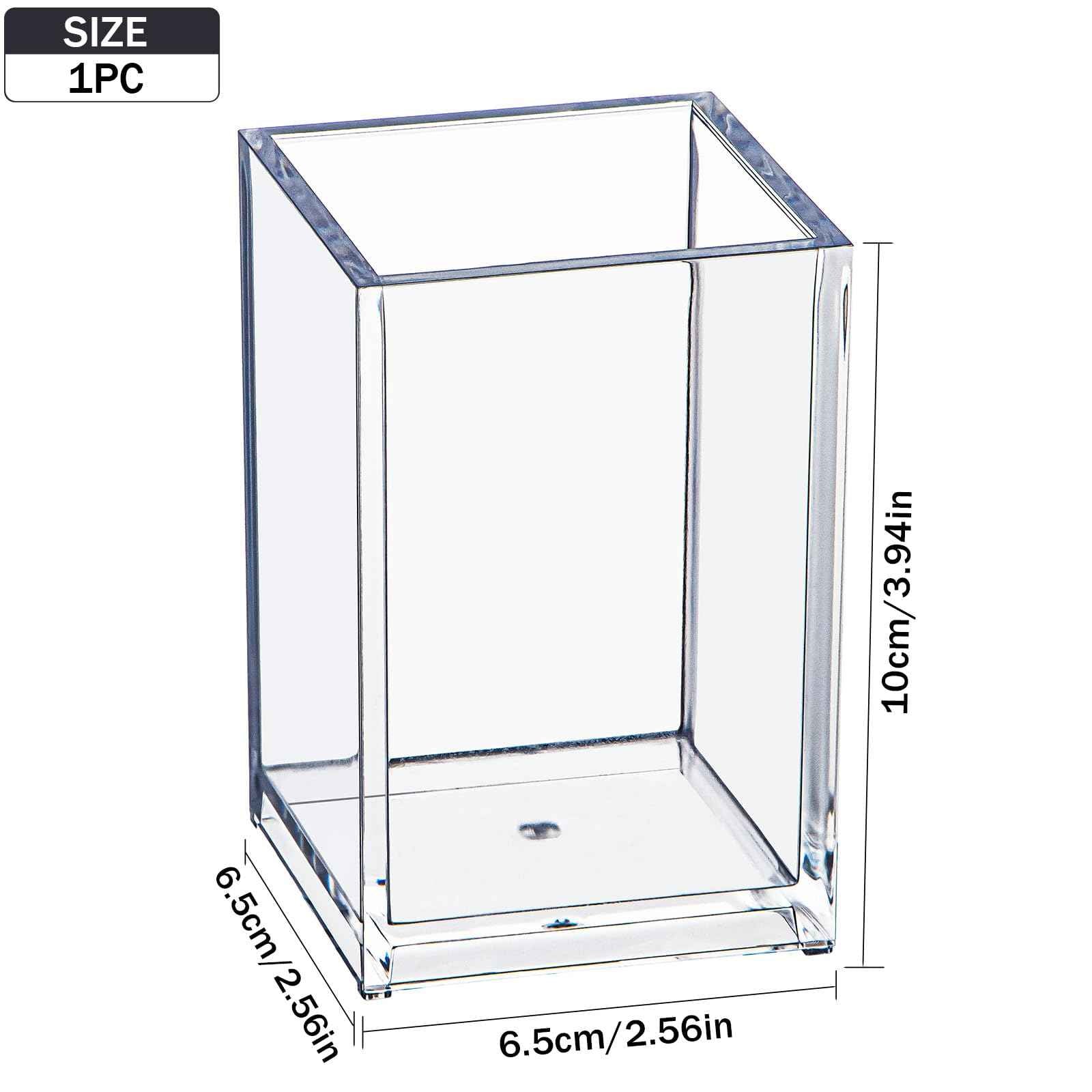 Dayaanee Acrylic Makeup Brush Organizers Countertop, Clear Pencil Holder Transparent Lipstick Holder 2.5x2.5x3.8 Inches Storage Square Cube for Bathroom Jewelry Accessories Pen Holding