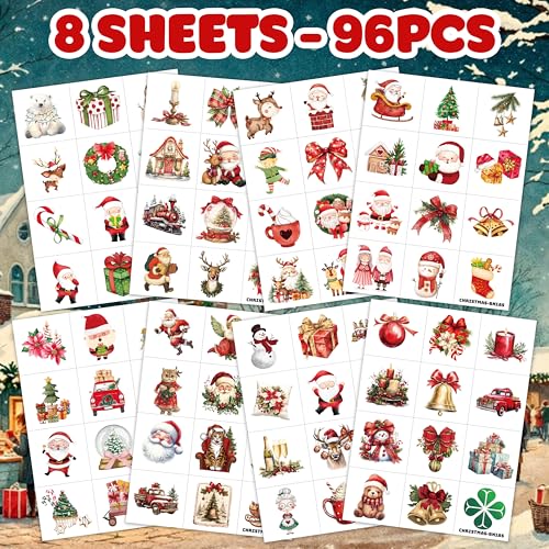 Christmas Temporary Tattoos 96PC - 8 Sheets Holiday Party Favors