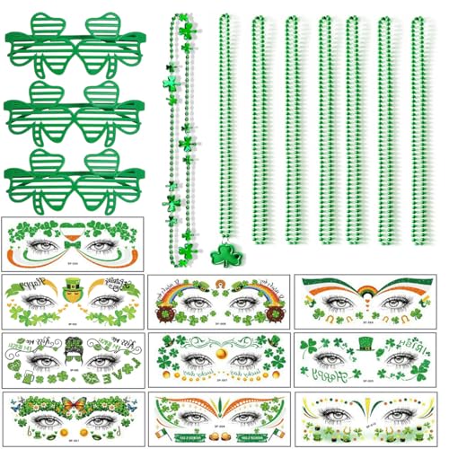 St. Patrick's Day Party Accessory Set - 21Pc Tattoo Stickers, Necklaces & Glasses