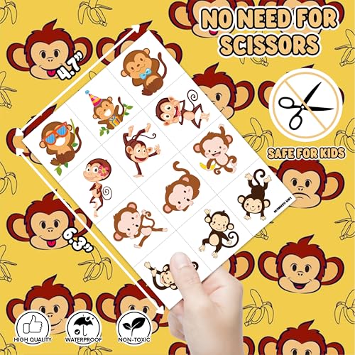 96 Monkey Temporary Tattoos for Kids - Jungle Party Favors