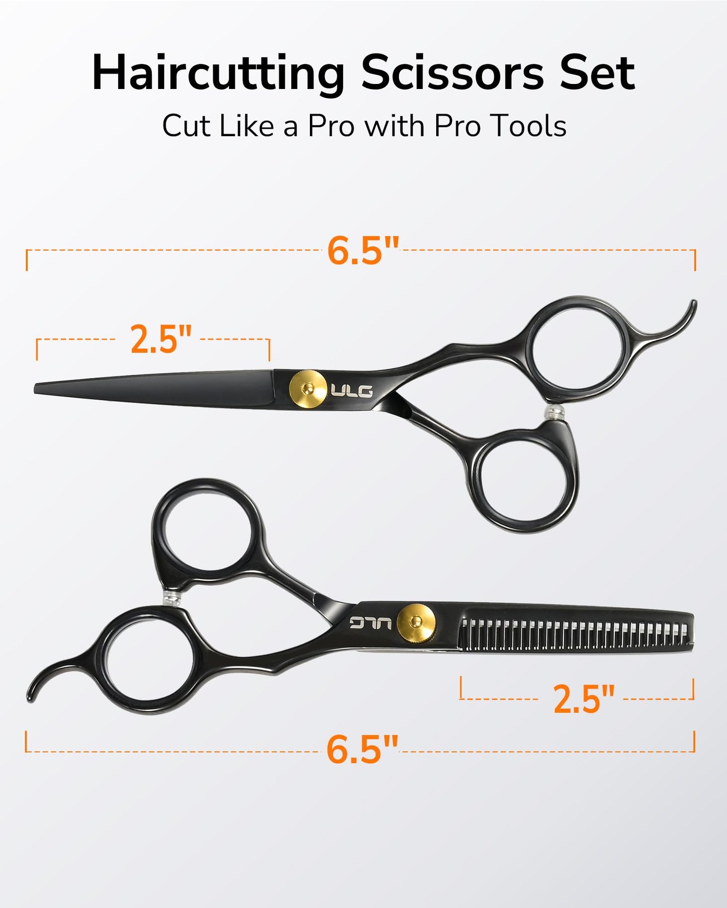 ULG Hair Cutting Scissors Kit for Hair Cutting and Hair Thinning Super Sharp Stainless Steel Tension Adjustable Professional Barber Tool Kit UGHC02