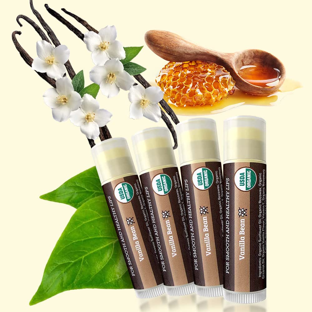 Earth's Daughter USDA Organic Lip Balm 6-Pack - Fruit Flavors, Beeswax, Coconut Oil, Vitamin E - Best Lip Repair Chapstick for Dry Cracked Lips - Moisturizing Lip Care