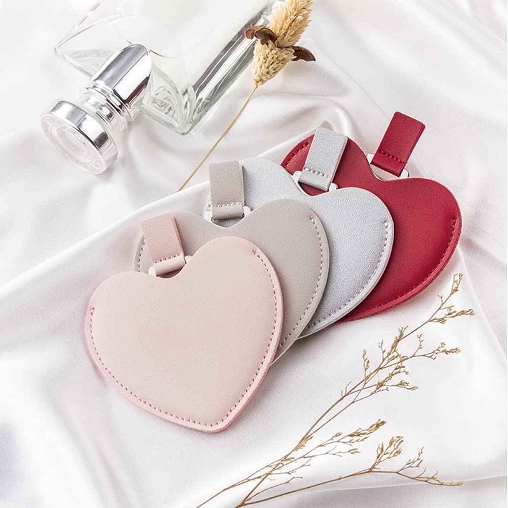 SNOMEL Compact Stainless Steel Mirror, Heart Shaped Shatterproof Pocket Mirror with PU Leather Sleeve, Mini Unbreakable Purse Mirror Portable for Travel Makeup Bag, for Women Girls, Pink