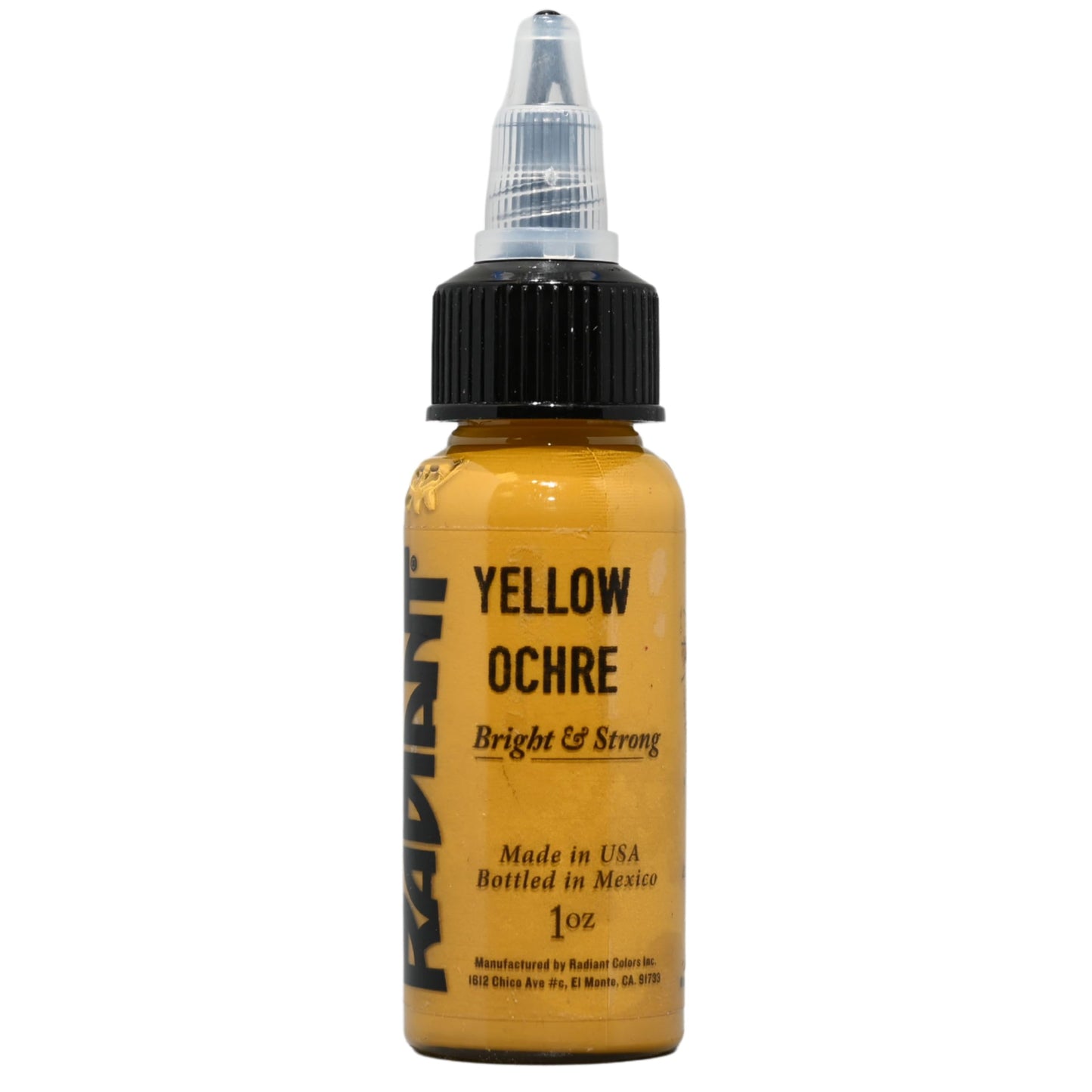 Radiant colors Yellow Ochre Tattoo Ink 1oz Bottle for Professional Tattoo Artists Vibrant Pigment Smooth Blend consistent Saturation Easy Application Long Lasting Healing Color Made in USA