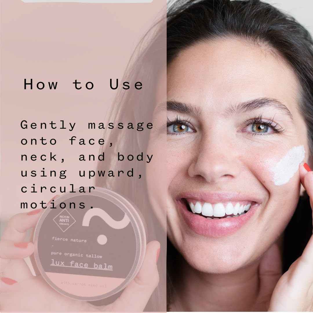 fierce nature Luxe Face Balm with Carrot Seed Oil, Pure Tallow Balm as Vitamin-Rich Natural Face Moisturizer, Men and Women’s Cleansing Balm for Face and Body, Unscented, 100g