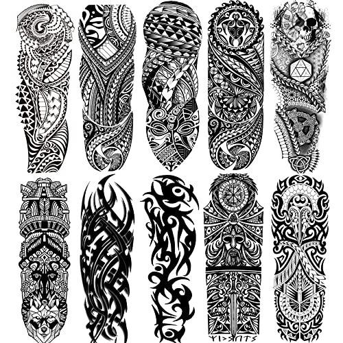 Totem Temporary Sleeve Tattoo for Men and Women Full Arm Fake Tribal Totem Tattoos for Adults Waterproof Realistic Sleeve Tattoos,10-Sheet