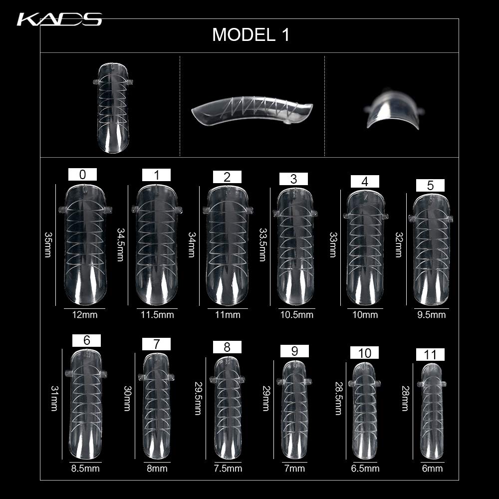 KADS 120PCS Clear Full Cover Dual Nail System Form UV Gel Acrylic Nail Art Mold Artificial Nail Tips with Scale for Extension (MODEL 1)