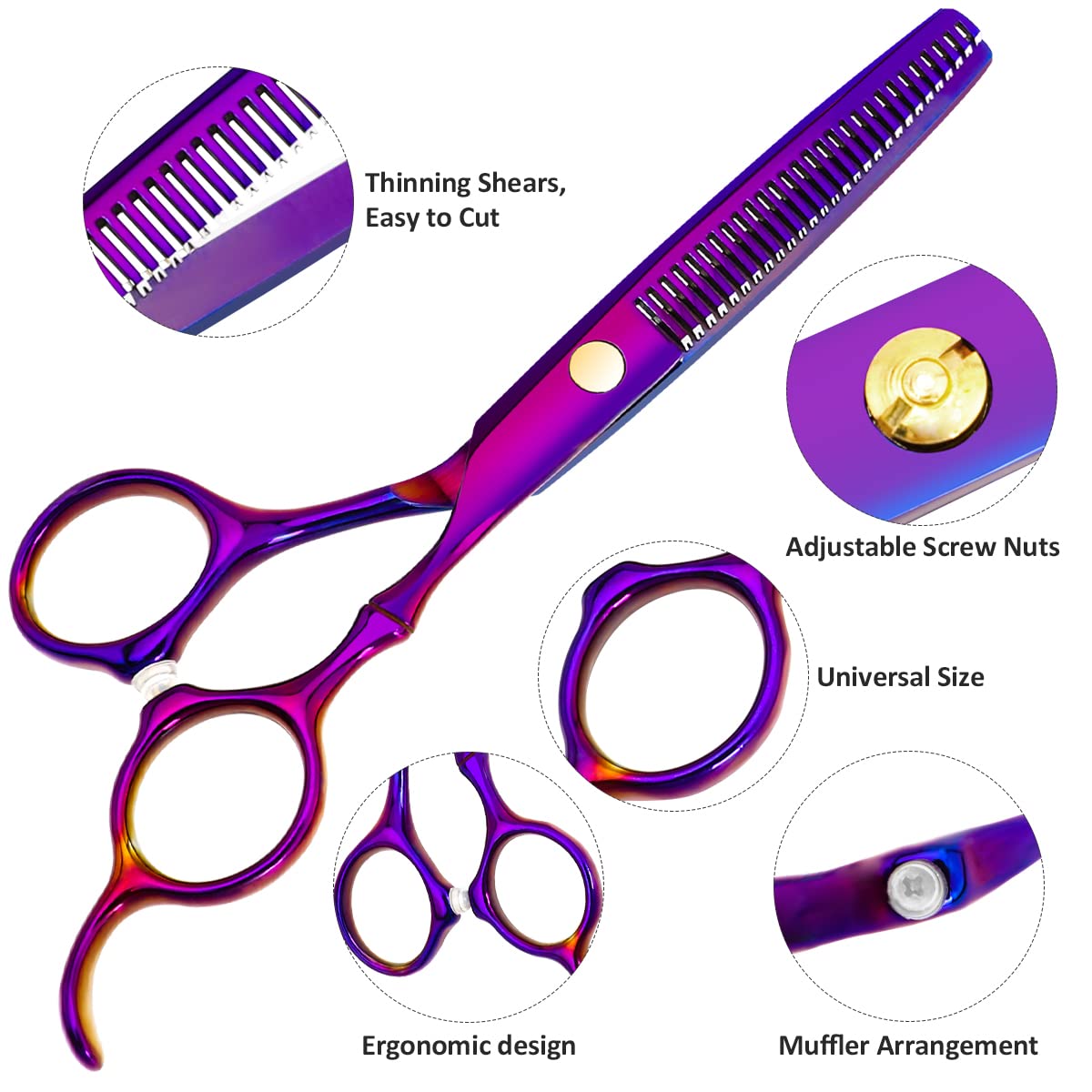 Professional Hair Cutting Scissors Sets Stainless Steel Barber Hairdressing Scissors Multifunctional Salon Thinning Scissors Straight Shears Tools Gifts for Mom Dad Friends (Purple)