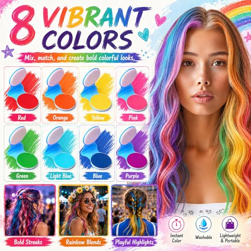 8 Colors Temporary Hair Chalk - Washable Hair Dye Set