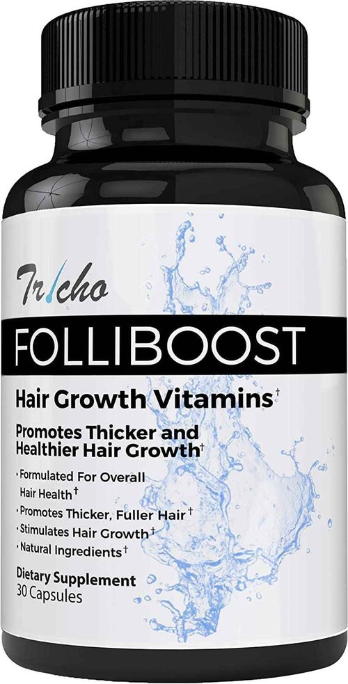 Folliboost Tricho Hair Growth Vitamins - Biotin, Vitamin C, Zinc & Vitamin B12 - Hair Care Capsules for Thicker, Fuller & Healthier Hair - 1 Pack