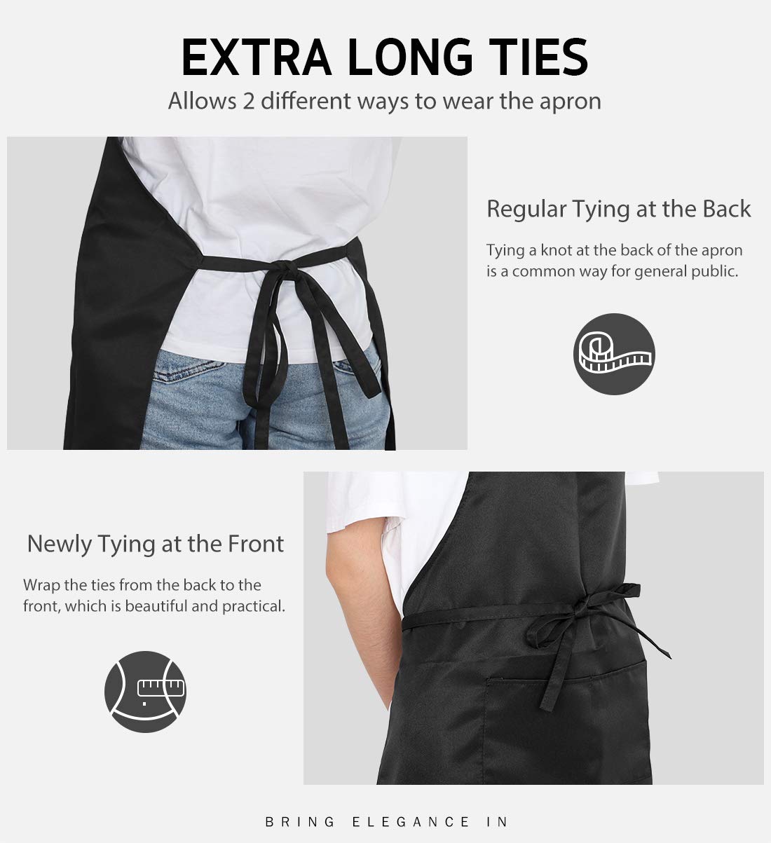 Syntus 2 Pack Adjustable Bib Apron Waterdrop Resistant with 2 Pockets Cooking Kitchen Aprons for Women Men Chef, Black