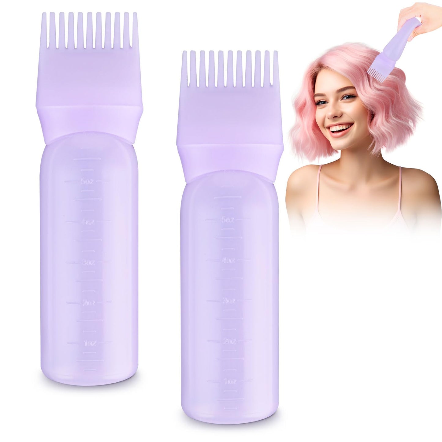 WY LIGHTING LEVEL 2 Pack Hair Oiling Applicator, Root Comb Applicator Bottle, 6 OZ Plastic Hair Oil Squeeze Bottles with Graduated Scale, Hair Dye Bottle for Hair Care(Purple)