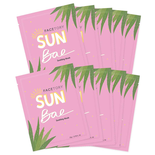 FACETORY K Beauty Face Mask Skin Care - SUN BAE SOOTHING Sheet Mask with Aloe & Shea Butter | After Sun Care, Soothe & Restore (10 Pack)