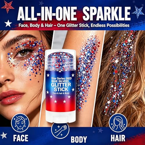 Red White Blue Glitter Stick for Face & Body