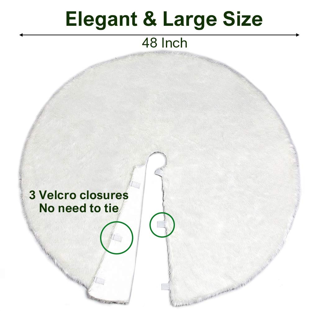 yosager 48 Inch Christmas Tree Skirt Faux Fur Tree Mat for Christmas Holiday Party Decoration, White