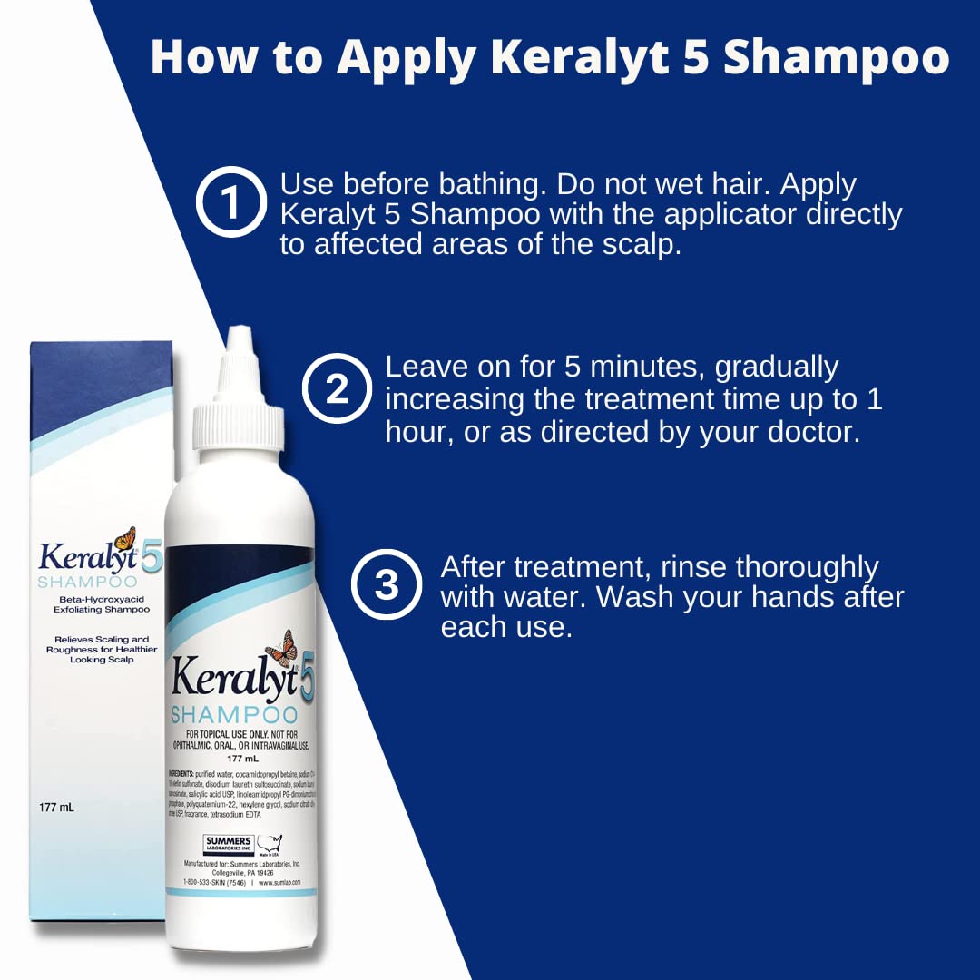 Keralyt 5 Anti-Dandruff Shampoo - Max Strength 5% Salicylic Acid Scalp Build-Up Clearing - Promotes Relief from Dandruff, Psoriasis, Seborrheic Dermatitis, Dryness, and Itchiness, 177 milliliters