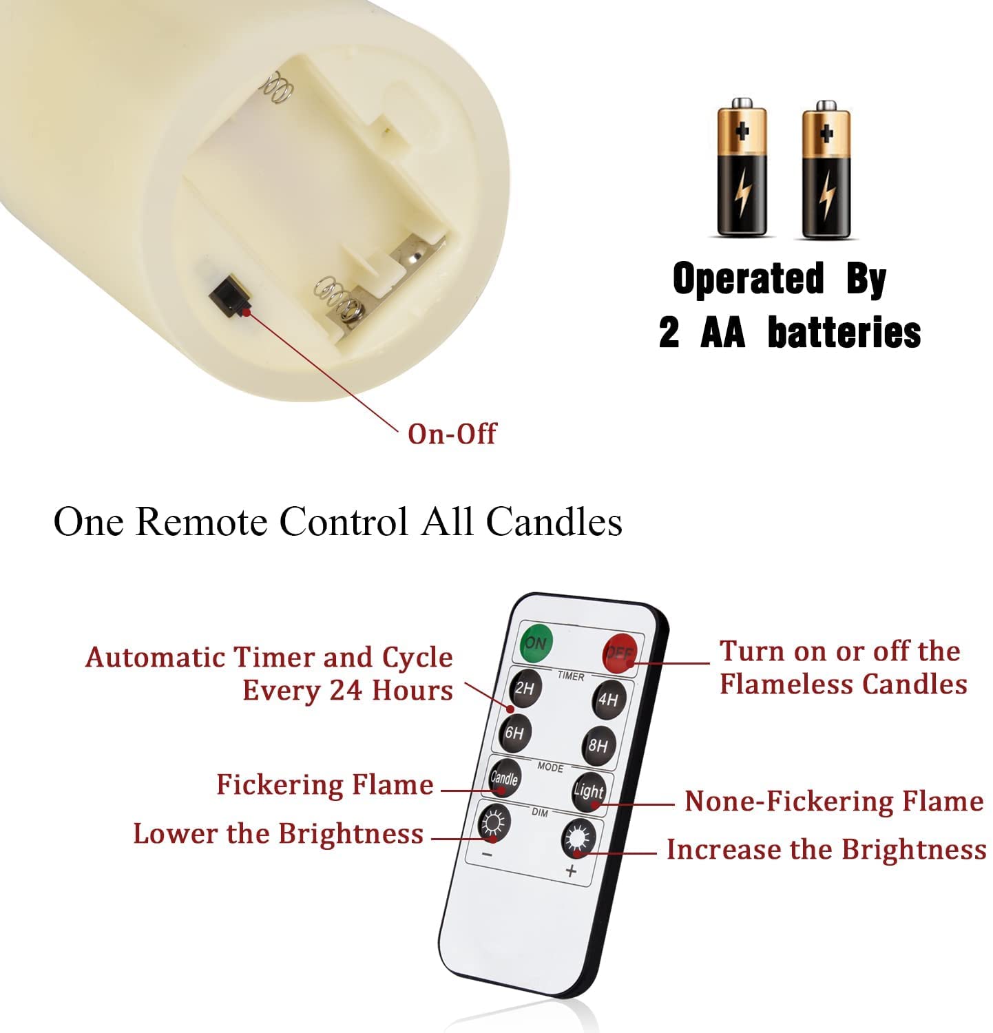 antizer Flameless Candles 6" Set of 2 Ivory Dripless Real Wax Pillars Include Realistic Dancing LED Flames and 10-Key Remote Control with 24-Hour Timer Function 400+ Hours by 2 AA Batteries