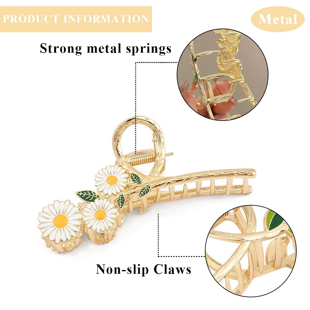 AIUPUOC Elegant Large Daisy Flower Metal Gold Claw Clip Hair Barrette for Thick Hair Women's Hair Accessory