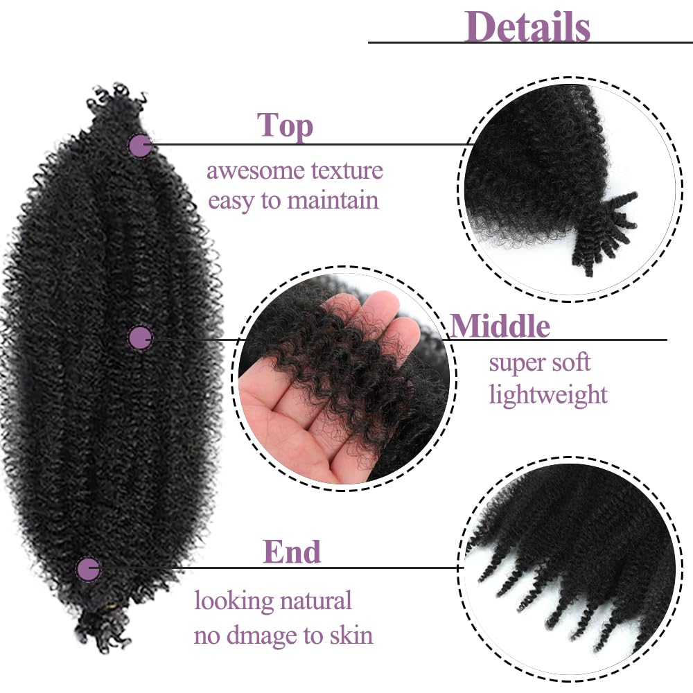 Viovian 2 Packs Springy Afro Twist Hair 16 Inch Pre-Separated Afro Spring Twist Hair Afro Kinky Twist Hair Wrapping Hair for Soft Locs Natural Black(1B#)