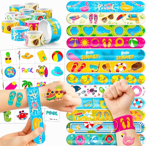 72Pcs Pool Party Favors Set - 48 Tattoos & 24 Slap Bracelets