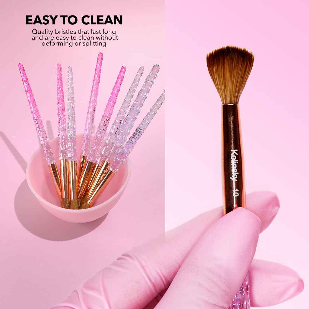 Kiara Sky Acrylic Brush #10 - Pink | 100% Pure Kolinsky | Crystal Cut Handle and Acetone Resistant