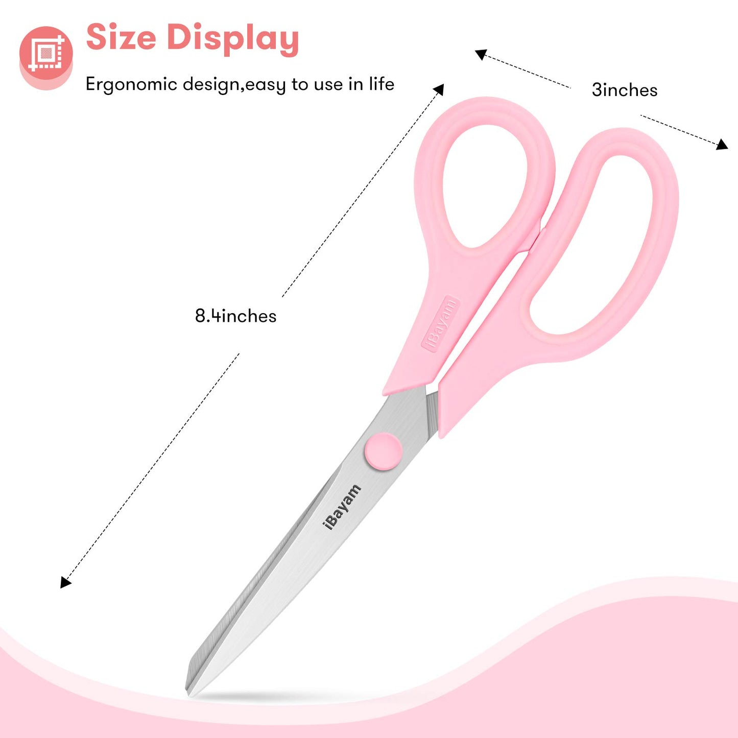 Scissors, iBayam 8" All Purpose Scissors Bulk 3-Pack, Ultra Sharp 2.5mm Thick Blade Shears Comfort-Grip Scissors for Office Desk Accessories Sewing Fabric Home Craft School Supplies, Right/Left Handed