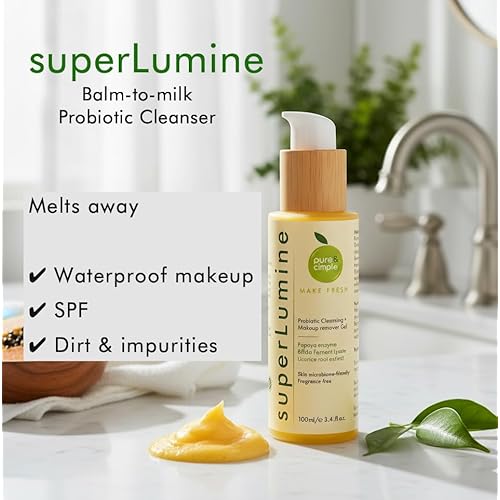 superLumine Balm-to-Milk Probiotic Cleanser & Makeup Remover ? Melts Waterproof Makeup & SPF ? Brightens with Papaya & Licorice ? Fragrance-Free ? Barrier Support for Dry Sensitive Skin ? 100ml