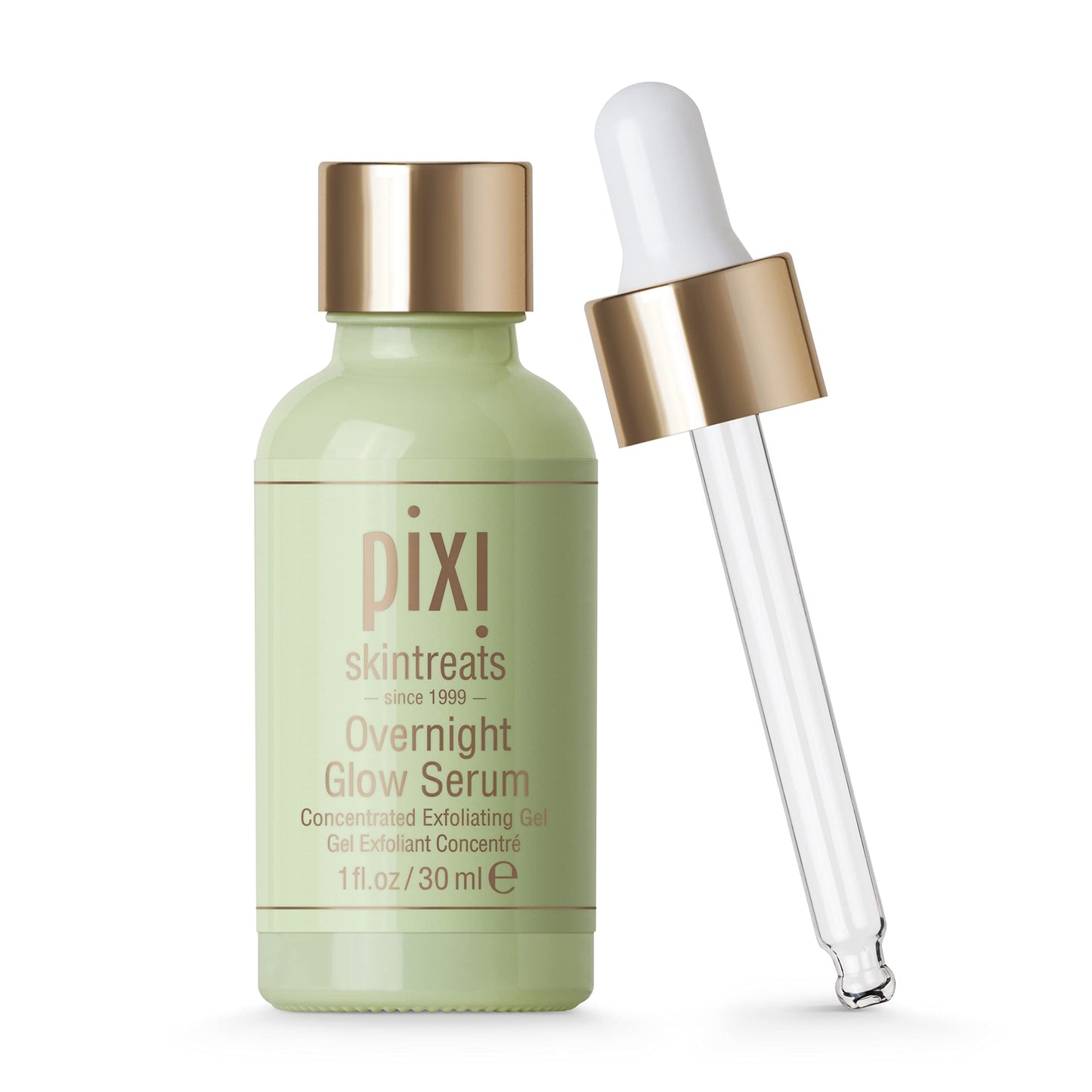 Pixi Overnight Glow Serum | Glycolic Acid Exfoliating Serum for Radiance | Helps Reduce Fine Lines & Sun Spots | With Aloe, Cucumber & Nourishing Vitamins | 1.01 fl. oz/ 30 ml