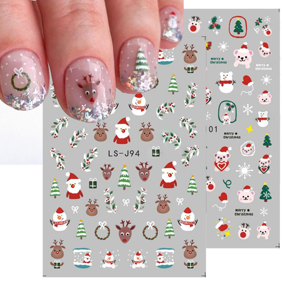 Christmas Nail Stickers for Nail Art 6 Sheet Christmas Nail Art Stickers Santa Claus Reindeer Elk Penguin Snowman Nail Art Design Cute Nail Decals Christmas Nail Decoration for Women Holiday DIY