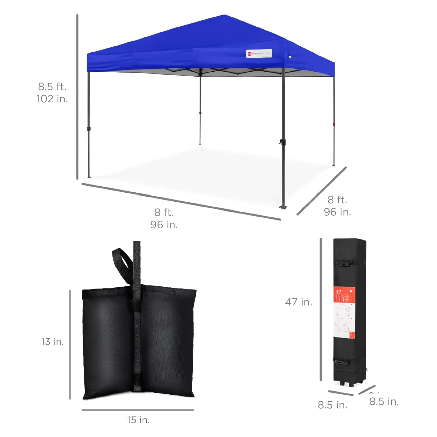 Best Choice Products 8x8ft 1-Person Setup Pop Up Canopy Tent Instant Portable Shelter w/ 1-Button Push, Case, 4 Weight Bags - Resort Blue