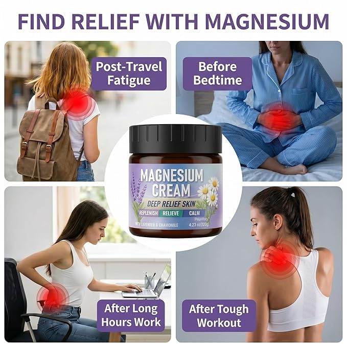 Fast-Absorbing Magnesium Cream for Muscle Relief & Leg Cramps - 4.23 Oz