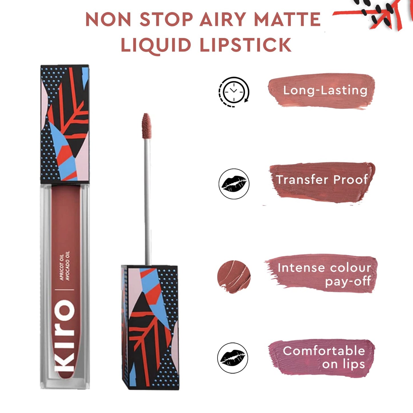 KIRO Non-Stop Airy Matte Liquid Lipstick - Nutmeg Nude | Transferproof I Waterproof lipstick Long Lasting I Apricot & Avocado Oil | 100% Vegan | 5ml | No Parabens, No Toxins