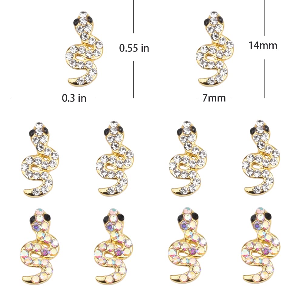 30pcs Gold Nail Rhinestones and Charms Snake Design Metal Nail Art Crystal Jewels Decor Studs Mix Colors