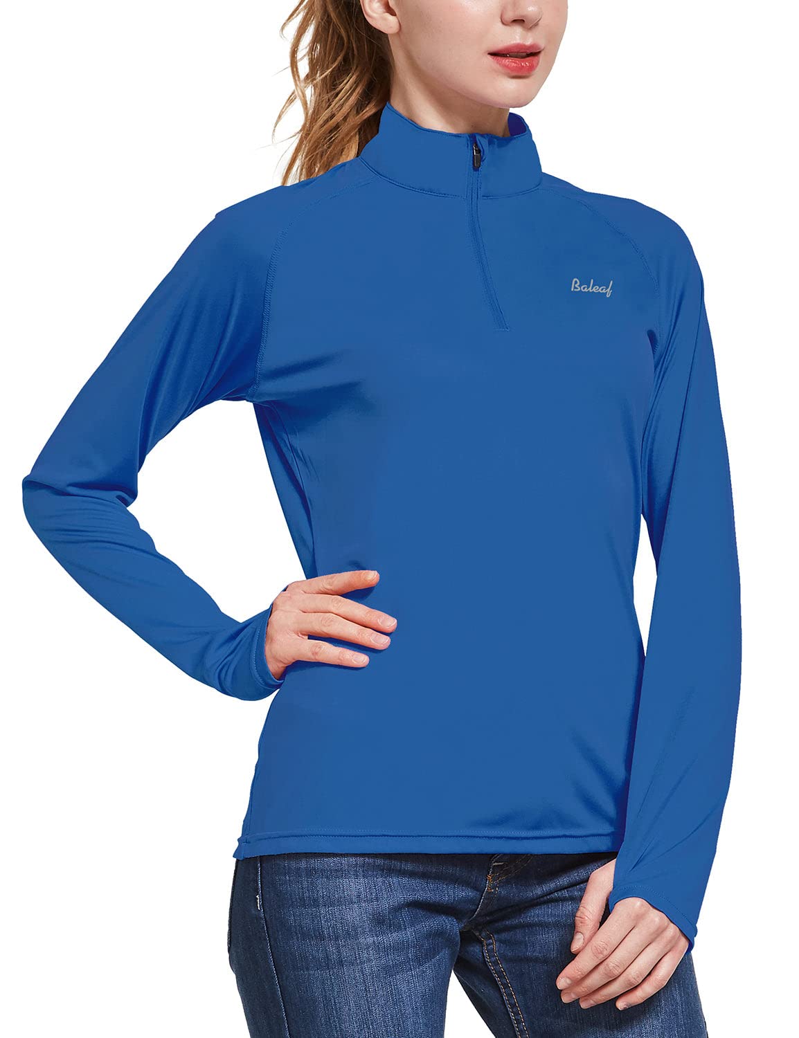 BALEAF Women's Sun Shirts 1/4 Zip Pullover UPF50+ UV Protection Lightweight Quick Dry Golf Hiking Running Workout Tops Workout Tops Ocean Blue Size S