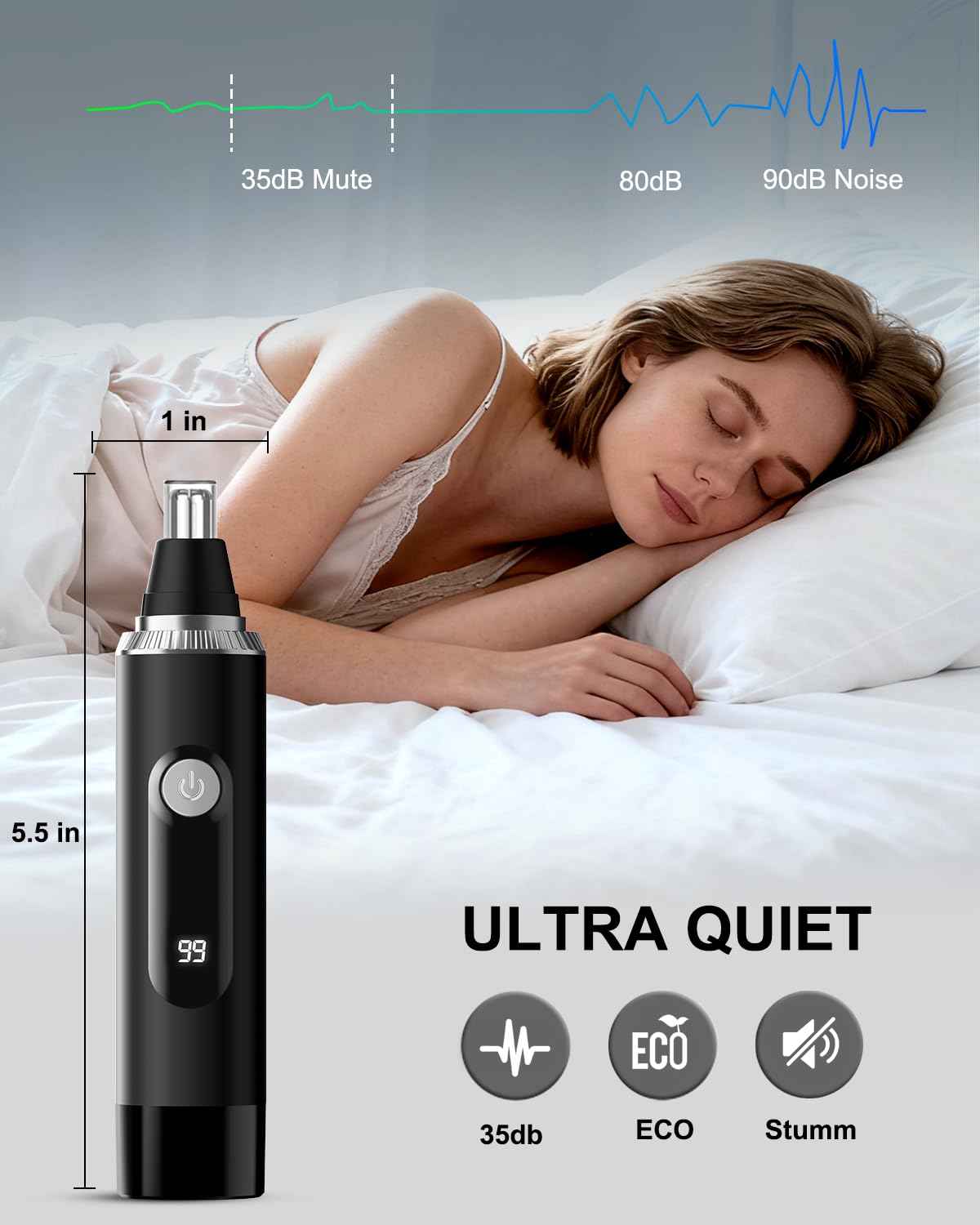 RAXMETRY Nose Hair Trimmer for Men and Women,2025 Professional Painless IPX7 Waterproof Eyebrow & Facial Hair Trimmer,USB Rechargeable with LED Display Dual-Edge Blades for Smoother Cutting,Silver