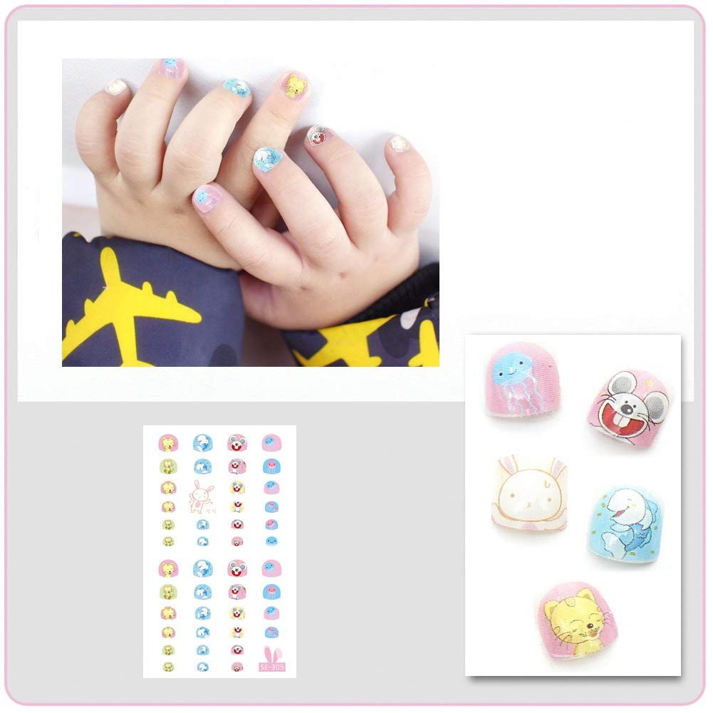 Fanoshon Cute Kids Friendly Nail Stickers for Girls 200+ Designs, Self Adhesive Nail Decals Manicure Tip for Children Fingernails Toenails, Birthday Party Favors Christmas Stocking Stuffer