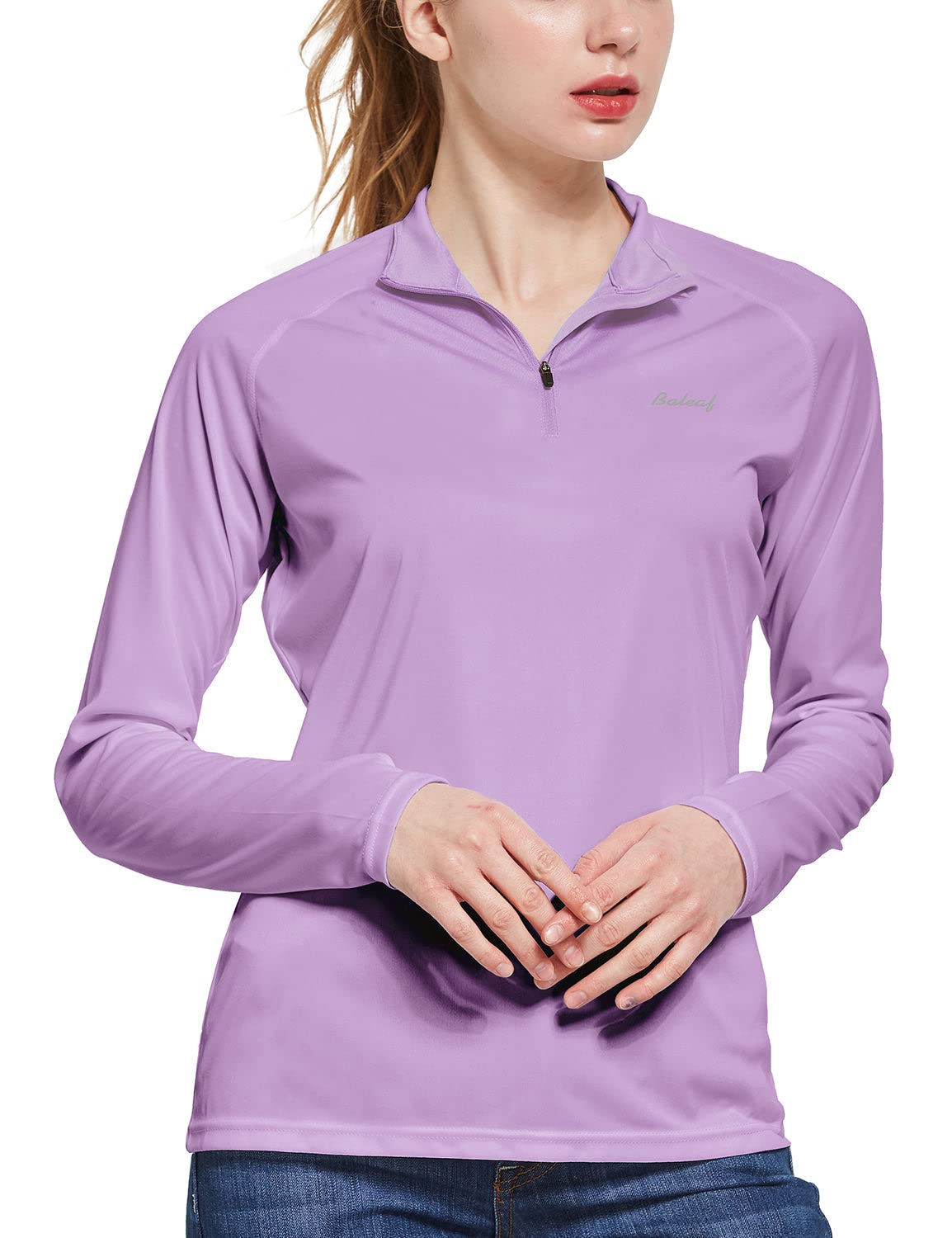 BALEAF Women's Sun Shirts 1/4 Zip Pullover UPF50+ UV Protection Lightweight Quick Dry Golf Hiking Running Workout Tops Purple Size S