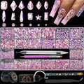 Nail Rhinestones - 4300pcs Crystal Pink AB, Multiple Shape Gems, Flat Back Rhinestones, with Kit and Glue Gel, for Nail Art