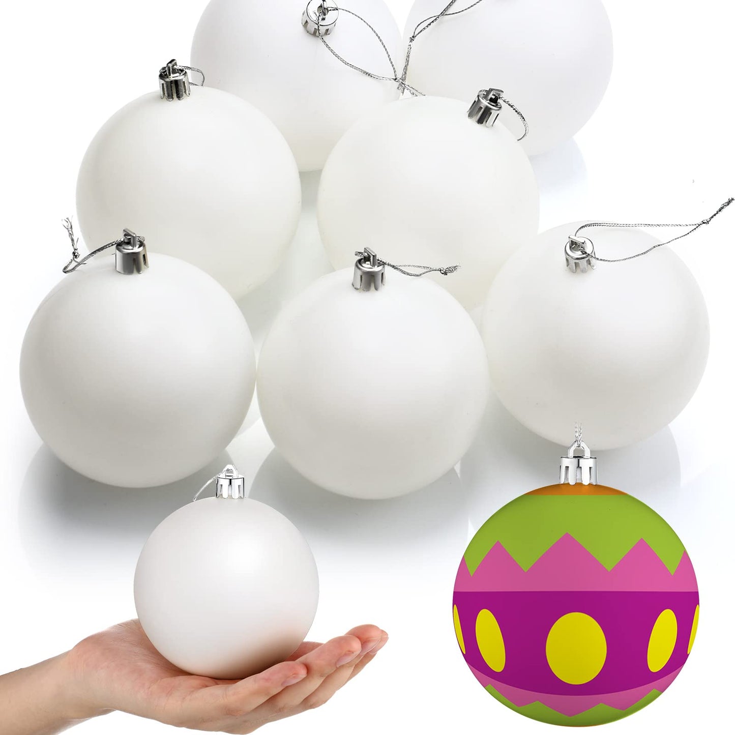 Zubebe Christmas Large Blank White Ball Ornaments, 3.15 Inch DIY Christmas Balls White Ball Hanging Ornaments DIY Craft Activities for Christmas Tree Gift Box(Matte White,24 Pcs)