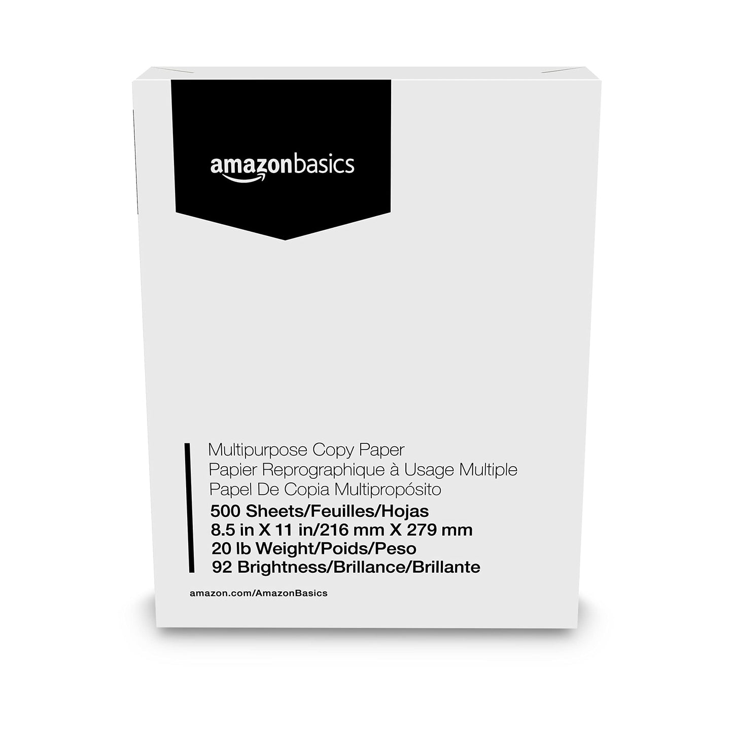 Amazon Basics Multipurpose Copy Printer Paper, 8.5" x 11", 20 lb, 1 Ream, 500 Sheets, 92 Bright, White