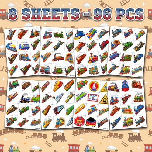 Train Temporary Tattoos for Kids, 96 PCS (8 Sheets)