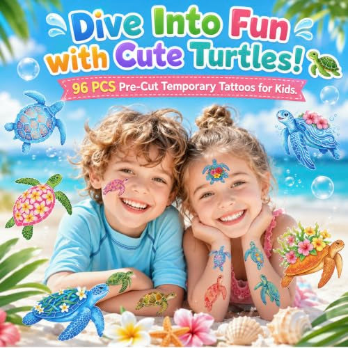96 Ocean Turtle Temporary Tattoos for Kids - Party Favors