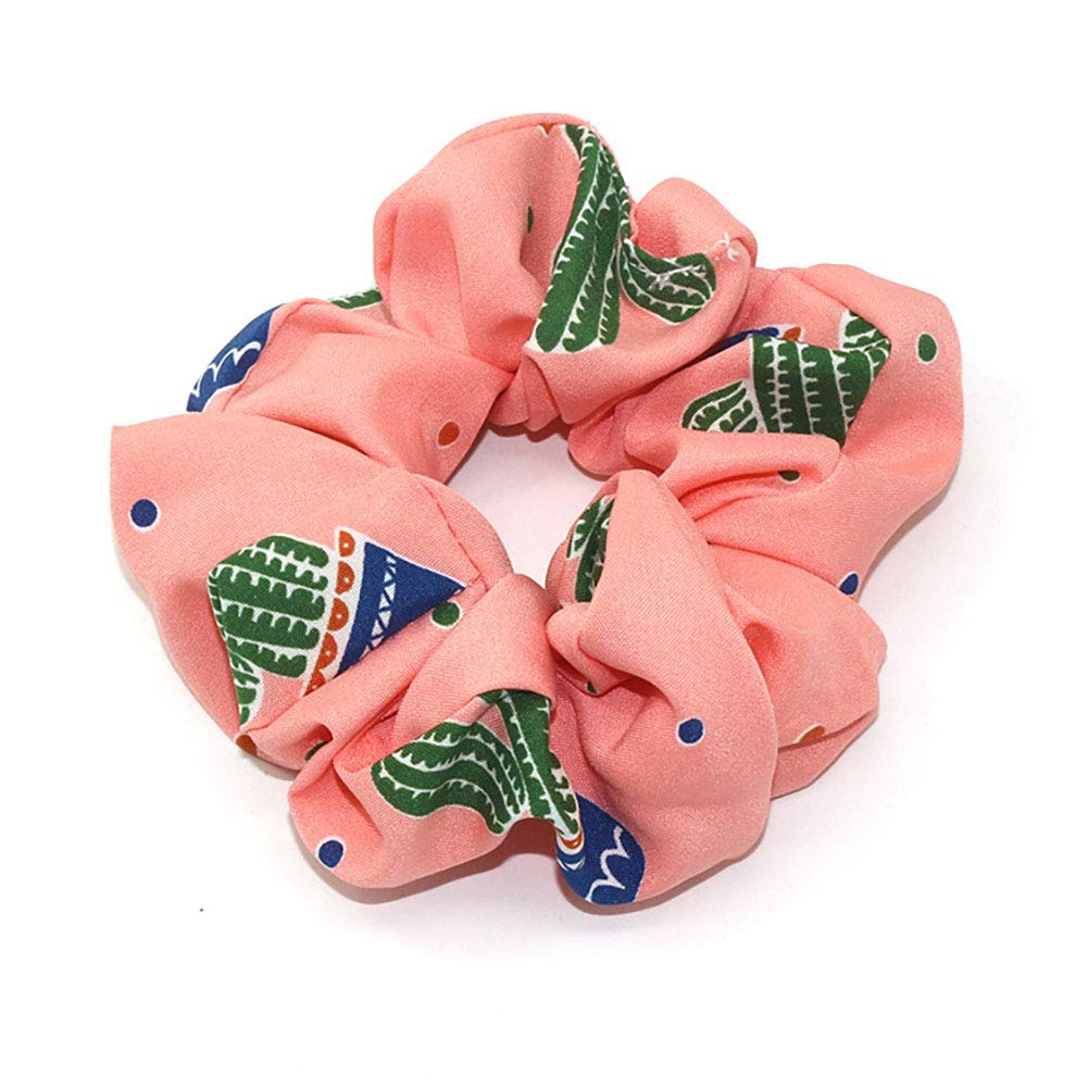 Fodattm 4PCS Elastic Hair Scrunchies Hair Bands Hair Ties Scrunchy Hair Rope Ponytail Holder for Women (Cactus pattern)